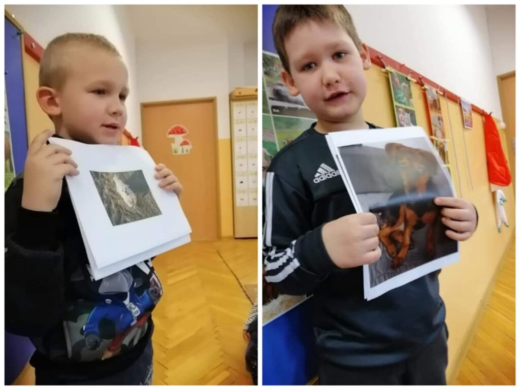 Chłopcy trzymają zdjęcia swoich psów.
